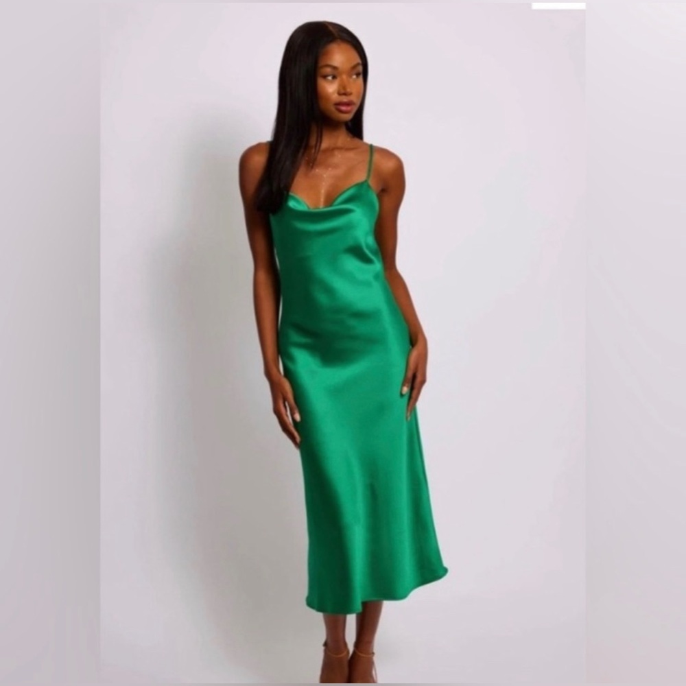 RESA Green Satin Midi Dress